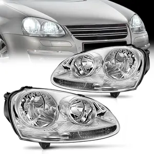 Nilight Headlight Assembly Compatible with 2005 2006 2007 2008 2009 2010 Volkswagen Jetta 2006-2009 VW Rabbit GTI Headlamp Chrome Housing Driver and Passenger Side