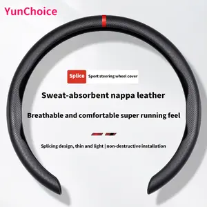 YunChoice 2026 High-End 6D Nappa Leather Steering Wheel Cover 15 Inch, Enhanced Grip Anti-Slip Sweat-Absorbent Ultra-Thin Design, Centering Mark for Smooth Turning, Boosts Control Safety, Universal Fit for All Models, 4-Season Car Accessory