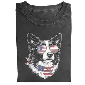 Border Collie 4th of July T-shirt, Vintage 90s American Flag Sunglasses Dog Graphic Tee, Unisex Fit Design, Casual Streetwear, Gift for Dog Lovers
