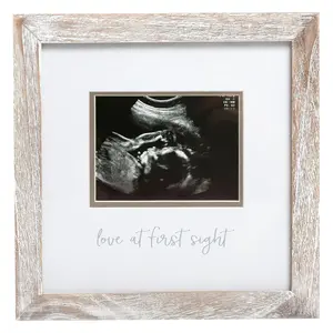 Love at First Sight Sonogram Picture Frame, Gender Neutral Ultrasound Keepsake, Ideal Pregnancy Gift for Baby Shower Nursery Decor, 4” x 3” Rustic Photo Insert