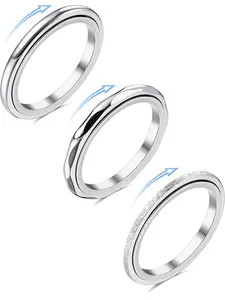3 Pcs Fidget Ring Womens Rings Stainless Steel Rings Set Anxiety Rings Anti Stress Ring Band Rings Thumb Rings Silver Rings for Women Spinner Ring Fidget Ring for Anxiety Women Men Fashion Stackable Rings