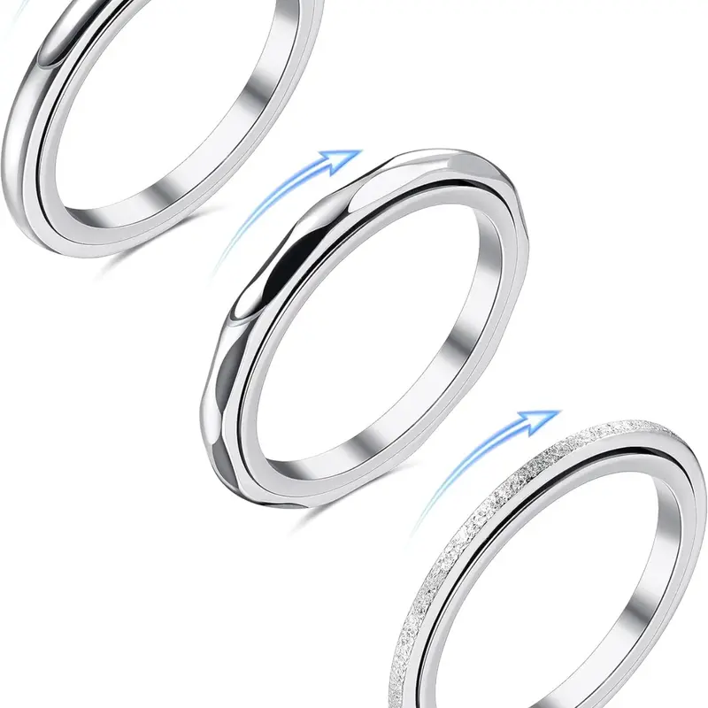 3 Pcs Fidget Ring Womens Rings Stainless Steel Rings Set, Anti Anxiety Jewelry, Stress Relief Jewelry, Anxiety Rings Anti Stress Ring Silver Rings for Women Stacking Rings Spinner Ring Fidget Ring for Anxiety Women Men Stackable Rings