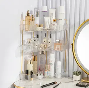 3-Tier Corner Counter Bathroom Organizer, Countertop Vanity Tray for Dresser Makeup & Perfume Storage, Bedroom Home Decor Accessory