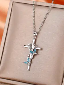 1 PC Elegant Cubic Zirconia Cross Necklace Pendant For Women Mother's Day Gift Jewelry