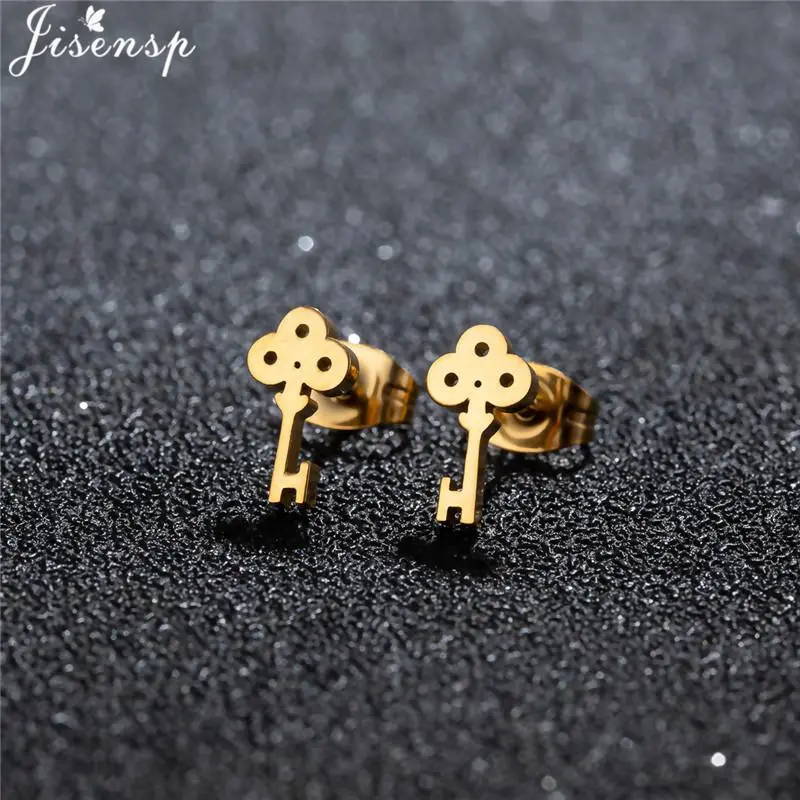 Small Key Earings Romantic Stainless Steel Key Lock Stud Earrings for Women Girls Valentine's Day Gift