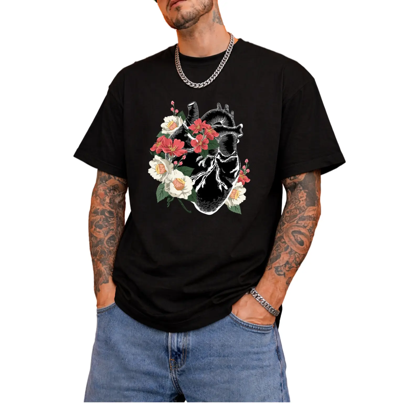 Anatomical Heart Shirt Floral Organ Cardiology Cardiac Nurse T-Shirt 2026 Summer Short-sleeved Printed T-shirt