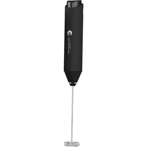 Milk Frother Wand - Mini Handheld Milk Frother with Stainless Steel Whisk - Battery-Powered Drink Mixer for Coffee, Lattes, Cappuccinos, Matcha - Coffee Enthusiasts Gift - Black