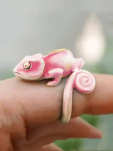 Unique and Novel Pink and Green Chameleon Shaped Women's Ring, Enamel Ring, Statement Ring | Perfect for Daily and Holiday Wear | Creative Ring | Singles' Day, Halloween Ring | Unique Gift | Dailygift, Available All Season