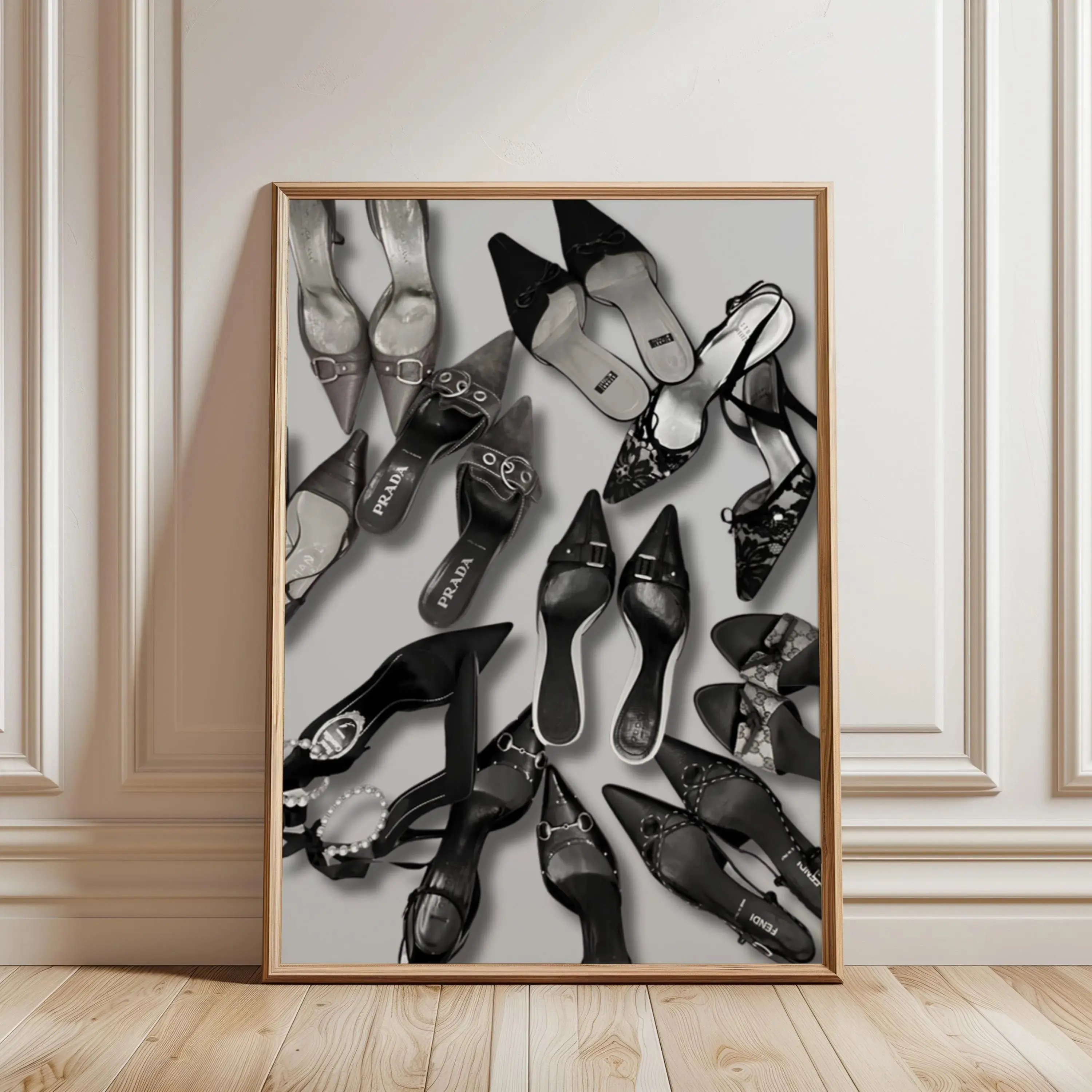 Luxury High Heel Collage Wall Art Chic Shoe Fashion Unframed Poster Monochrome Glam Decor Trendy Closet Aesthetic
