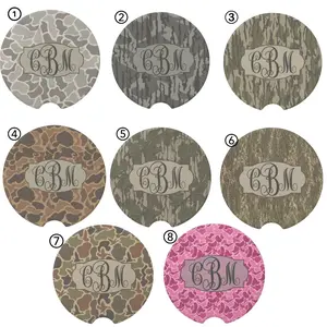 Personalized Monogram Camo Car Coaster Set, Old School Camo Cup Holder Insert, Custom Initials Car Accessories, Rustic Hunting Style Coaster, Absorbent Gift for Him/Her