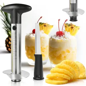 Pineapple Corer and Slicer with Measurement Marks – Stainless Steel Pineapple Cutter for Perfect Pineapple Rings & Effortless Cutting (Black)