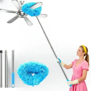 Extendable Handle Ceiling Fan Duster, Ceiling Fan & Household Dust Buster, Removable Washable Microfiber Cleaning Brush, Lightweight Reusable Eco-Friendly Dust Removal Tool for Home Kitchen Interior Ceiling Fan Household Cleaning