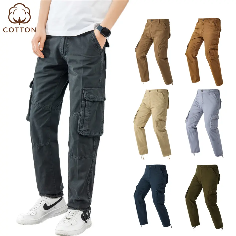 Men’s casual cargo pants with multiple pockets, made from pure cotton—breathable, soft fabric, suitable for leisure outings, travel, and everyday wear.Fathersdaygift