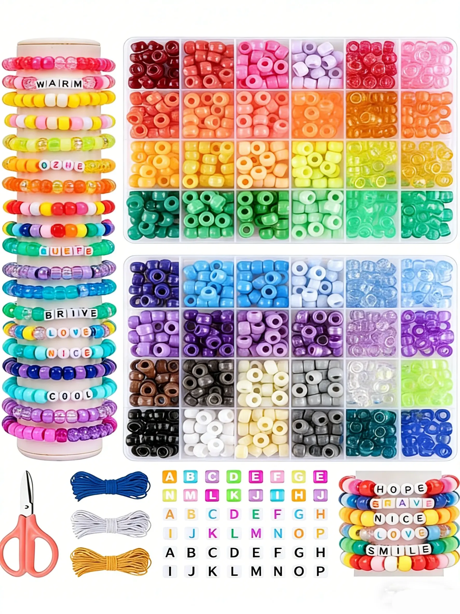 DIY Bead Jewelry Making Kit, Beaded Making Kit, Jewelry Making Supplies, Includes Letter Accessories & Elastic String, Perfect for Handmade Crafts, 2 Boxes (48 Colors), Letter Beads
