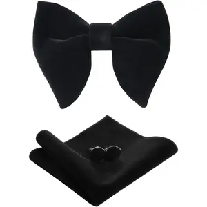 Bow Ties for Men Pre-Tied Bow Tie Vintage Tuxedo Oversized Velvet Bow Ties Cufflinks Pocket Square Sets With Gift Box