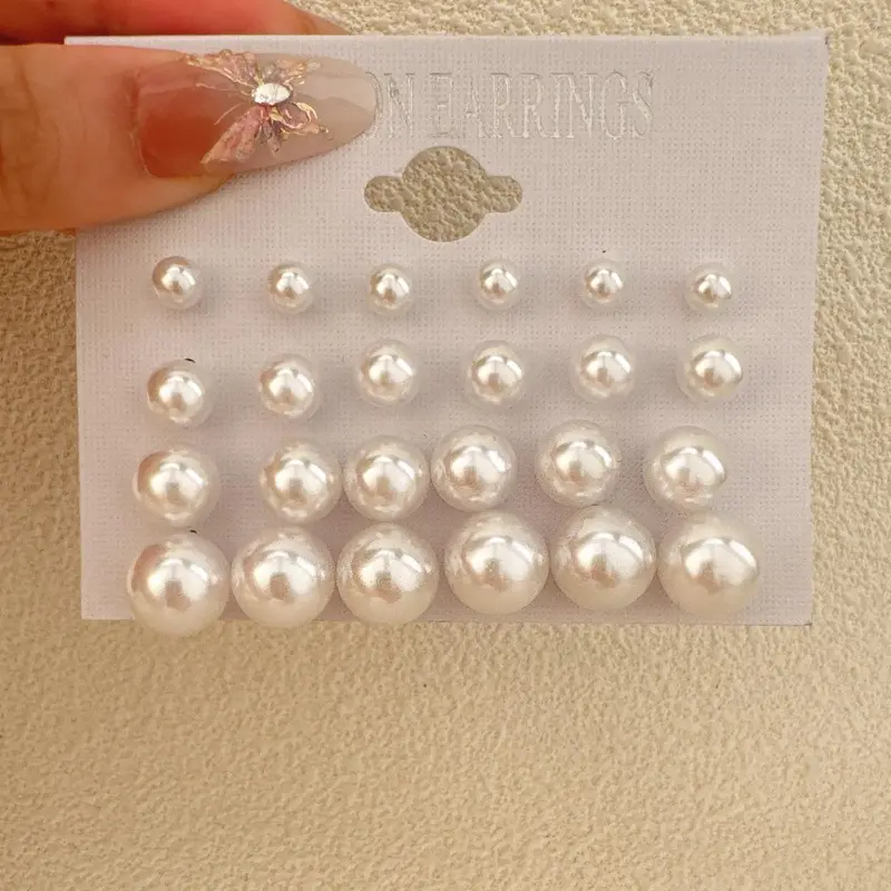 【Black Friday】24 Piece Classic Faux Pearl Earrings Set, Multiple Colors Available, Four Sizes, Elegant Style, All Seasons Wear, Stud Earring Jewelry Set