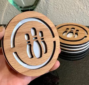Bowling Themed, Wood-Crafted, Acrylic Base Coaster Set Of Four