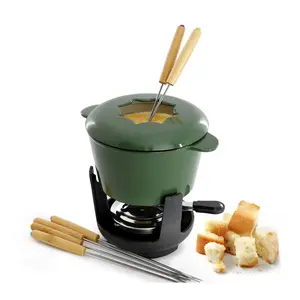 MegaChef Enameled Cast Iron Fondue Pot with 6 Serving Forks