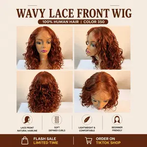 Copper Red Wavy Lace Front Wig 100% Human Hair Color 350 Natural Look & Feel