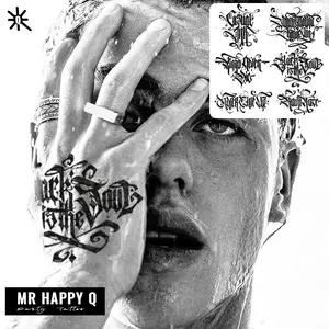 One temporary tattoo sticker, eye-catching cursive lettering tattoo sticker - street graffiti style "KINGS NEVER DIE" and other lettering designs, cool and casual temporary tattoo stickers for men and women on hands, neck and head, street clothing accesso