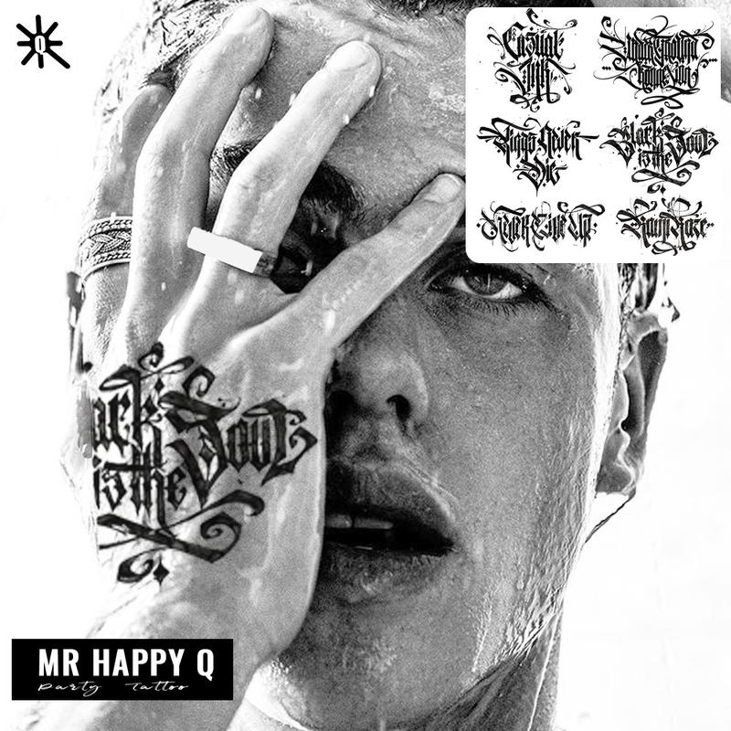 One temporary tattoo sticker, eye-catching cursive lettering tattoo sticker - street graffiti style "KINGS NEVER DIE" and other lettering designs, cool and casual temporary tattoo stickers for men and women on hands, neck and head, street clothing accesso