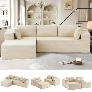 【FELIZPACE】 104" Corduroy Sectional Couch, Boneless L Shaped Couch with Deep Seat, Cloud Foam Sofa with Oversized Chaise, Sectional Sofa No Assembly Needed for Living Room, Pet-Friendly boneless couch, Three Colors: Beige, Gray, Black