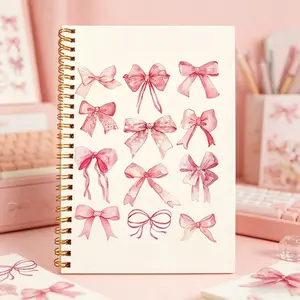 Pink Bow A5 Spiral-Bound Journal - Coquette Journaling Aesthetic, 5.5x8.3 Inches, 50 Pages, Soft Girl Cute Diary, Office School Stationery, Girly Office Supplies, Office Stationery Supplies