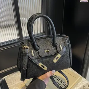 Women's Vintage Textured Top-Handle Handbag - Retro Structured Crossbody Messenger Bag, Large-Capacity Lychee-Pattern Shoulder Purse, Adjustable Strap Casual Use Handbag for Work and Travel,summervibes