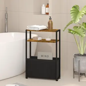 Slim Side Table with Fabric Storage Basket – Narrow End Table for Small Spaces, Compact Bedside Table for Living Room or Bedroom