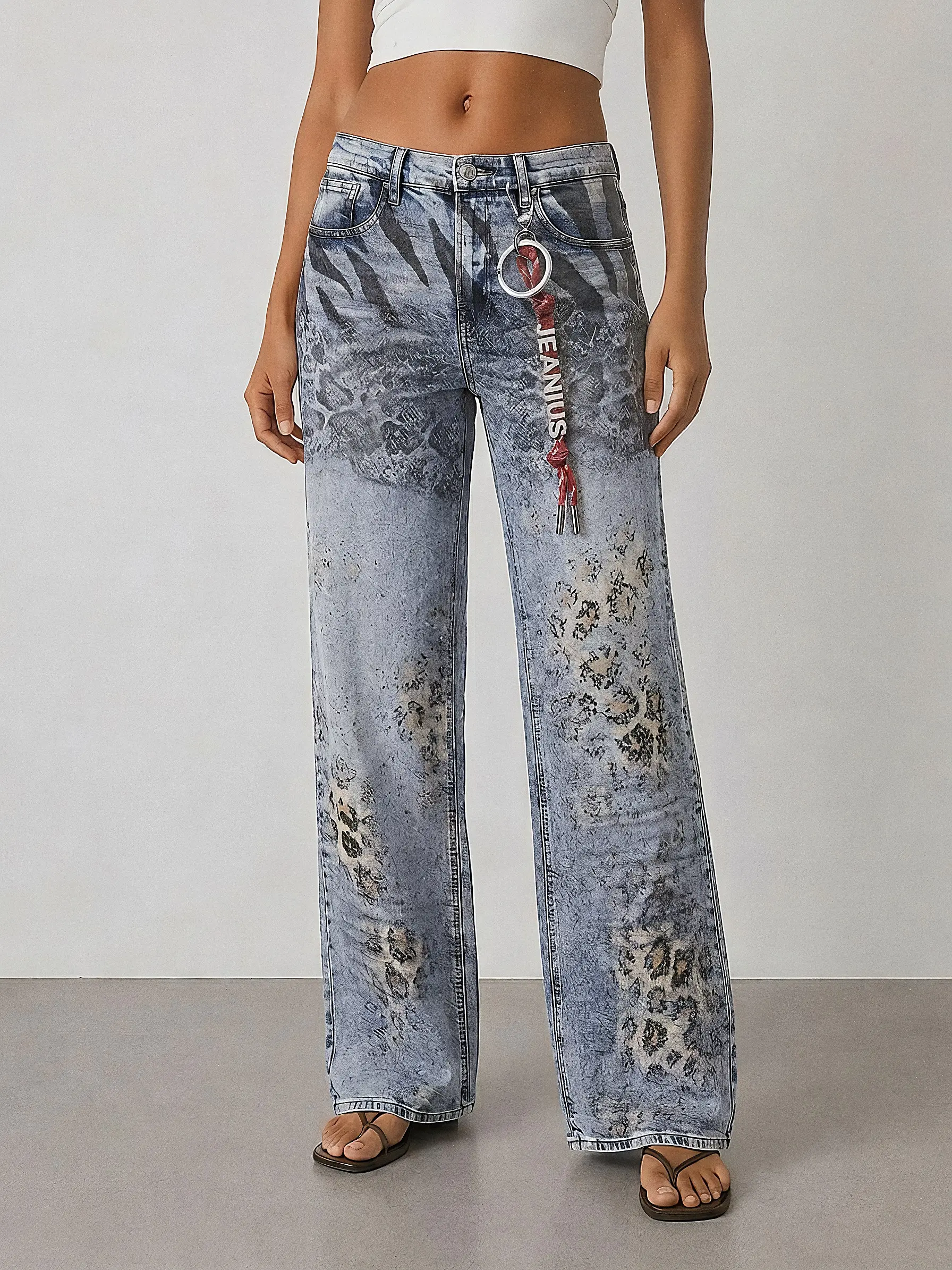 Animal Print Patchwork Jeans Y2K Wide Leg High Waisted Denim Pants Leopard Snake Tiger Graphic Baggy Streetwear Women Trendy Statement Pants