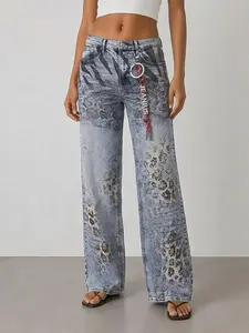 Animal Print Patchwork Jeans Y2K Wide Leg High Waisted Denim Pants Leopard Snake Tiger Graphic Baggy Streetwear Women Trendy Statement Pants