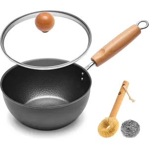 1.5QT Iron Saucepan with Lid, Hammered Milk Pot for Boiling Ramen, Removable  Handle for Camping & Storage, Non-Coated Small Cookware for Single Serving, Induction Compatible