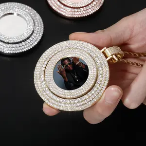 Spinning Rotating Custom Photo Pendant - Iced Out Hip Hop Memory Necklace men's jewelry autumn rapper chain