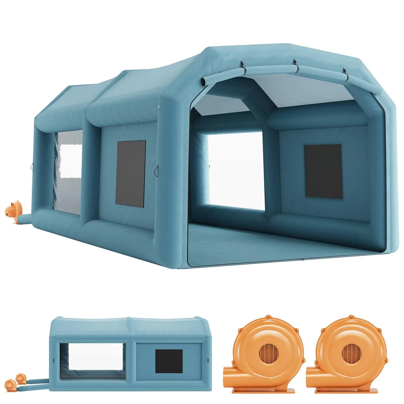 GARVEE 20x11.5x9ft Inflatable Paint Booth Tent with 250W+550W High-Power Blowers, Air Filter System, Tools and Gadgets for Car Parking Workstation, Motorcycle Garage