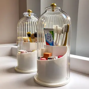 Toothbrush Holders with Sliding Lid,Rotating 3 Slots Bathroom Organizer Countertop,Enclosed Design,Hygienic for Bathroom,Hygienic Enclosed Toothbrush Holder for Family,Trendy Organizador para Cepillos de Dientes,Modern Bathroom Accessory,Home Goods