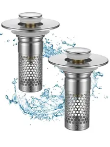 Upgraded Stainless Steel Bathroom Sink Drain Strainer & Pop-Up Stopper, Hair Catcher Anti-Clog Drain Filter, Universal Fit for US Bathroom Sinks, Bathtubs, Showers & Floor Drains