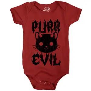 Purr Evil Baby Bodysuit Funny Sarcastic Kitten Graphic Novelty Jumper For Infants Funny Baby Onesies Funny Cat Onesie Novelty Onesie Red - Purr