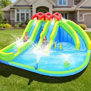 Heavy Duty Blue Inflatable Bounce House Water Slide, Multi-Child Large Bouncy Castle with Splash Pool, Sprinkler & Sticky Ball, Outdoor Summer Backyard Waterslide Playset for Ages 3+, Slide Water Slides, Waterslide Water Slides