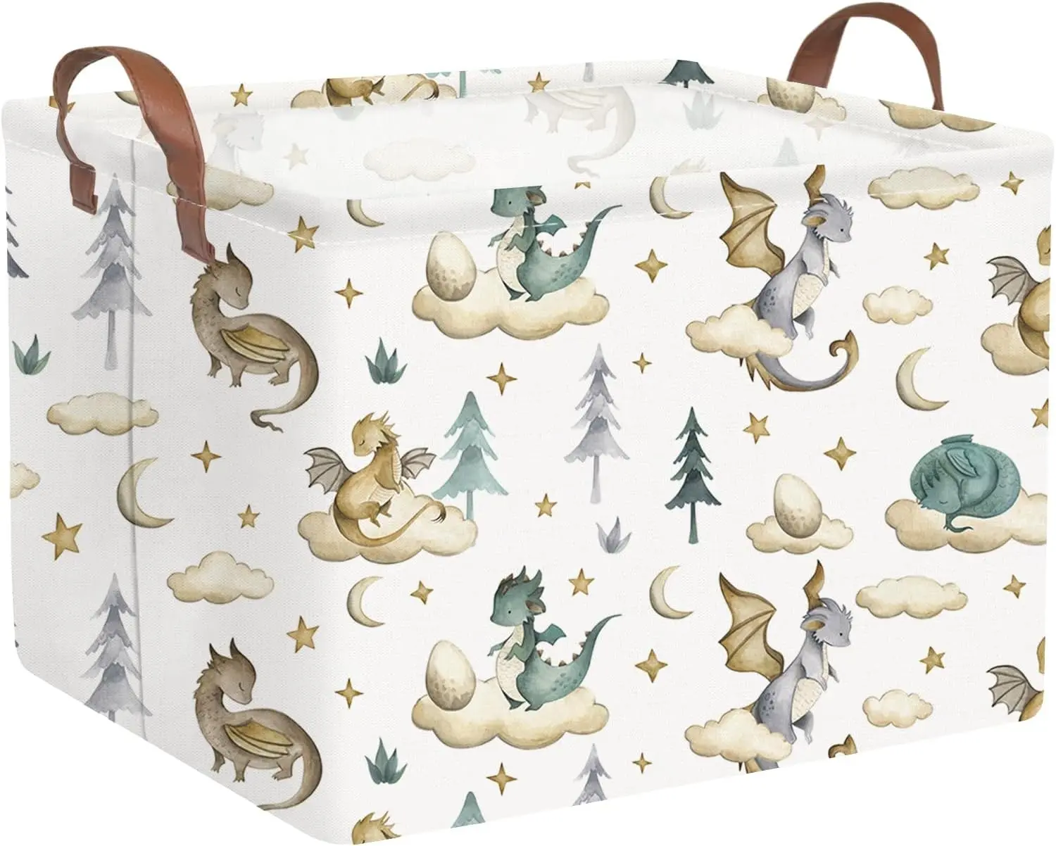 Rectangular Dinosaur Baskets,Watercolor cute dragon fairy tale kids nursery basket,Cloud moon star dragon egg laundry basket for kid,Toys Box,Dinosaur Room Decor(Cute dinosaur)