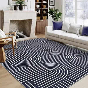 Modern Rainbow Striped Area Rug 9x12 Washable Living Room Rugs Stain Resistant Non-Slip Backing Ultra-Thin Non Shedding,for Bedroom Playroom，Blue