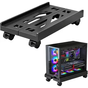 Adjustable Mobile CPU Stand with 4 Caster Wheels - Ventilated Tower Stand, Fits Most PCs - Under Desk CPU Holder, PC Floor Cart, Riser for Gamers and Students (Black)