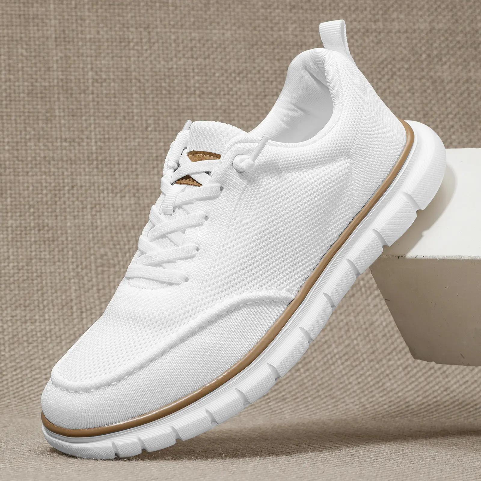Men's Breathable Mesh Walking Shoes Casual Knit Sneakers Lightweight Comfortable Non-Slip Loafers Business Travel Driving Shoes with Brown Accents Closed Footwear Running Athletic Runner Trainer Training Boy