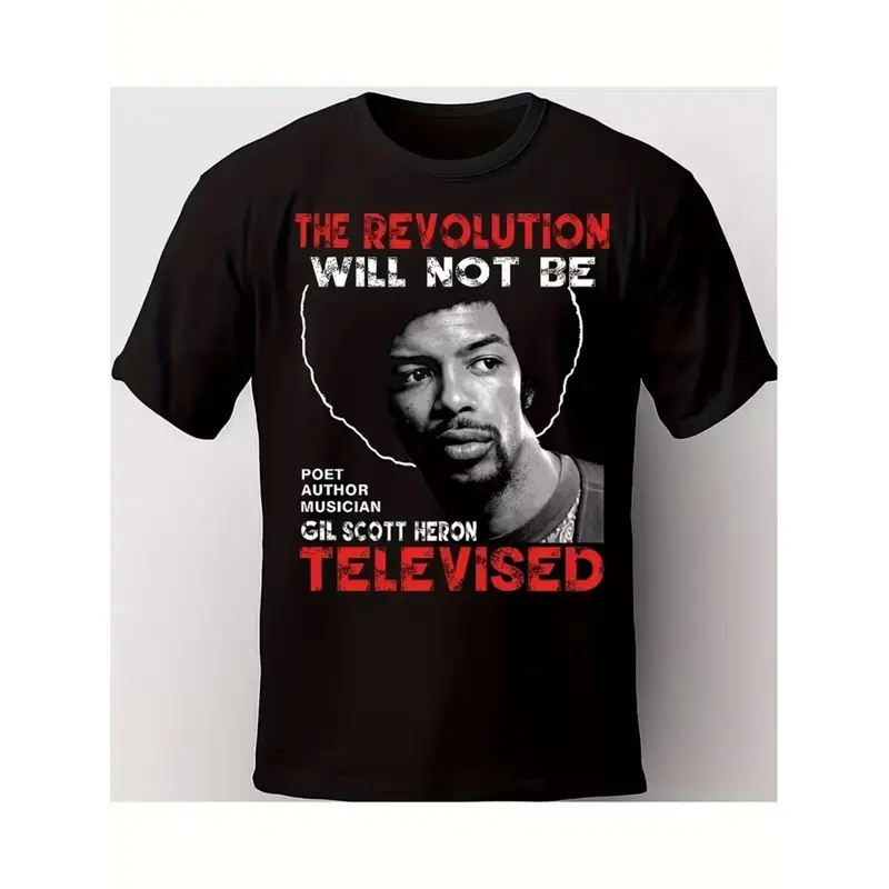 Gil Scott-Heron Malcolm X Black Panther T-Shirt- The Revolution Will Not Be Televised Graphic Print, 100% 100% Cotton 7 76oz Short Sleeve Tee, Regular Fit Casual Shirt for Music& Social Justice FaGift, Unisex, Hot selling items, Soft, Breathable, 180g- Cr