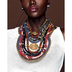 Women's Statement African Bib Necklace | Mud Cloth | Africa Necklace | Tribe | Ladies Chunky Collar