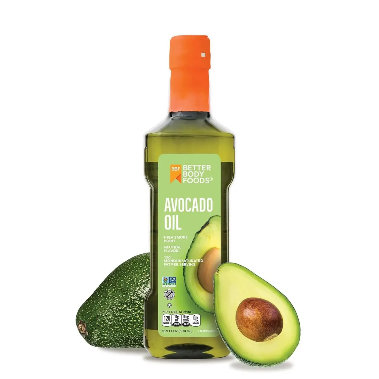BetterBody Foods Refined Avocado Oil, 16.9oz (500mL) Plastic Bottle, Non-GMO, Kosher, Keto-Friendly, Vegetarian, Low Sugar, 24-Month Cupboard Shelf Life, High-Heat Flavorful Oil for Frying, Baking
