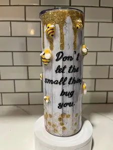 3D Glittered Bumble Bee Bottled Drinkware: Stainless Steel Tumbler with Lid and Reusable Straw