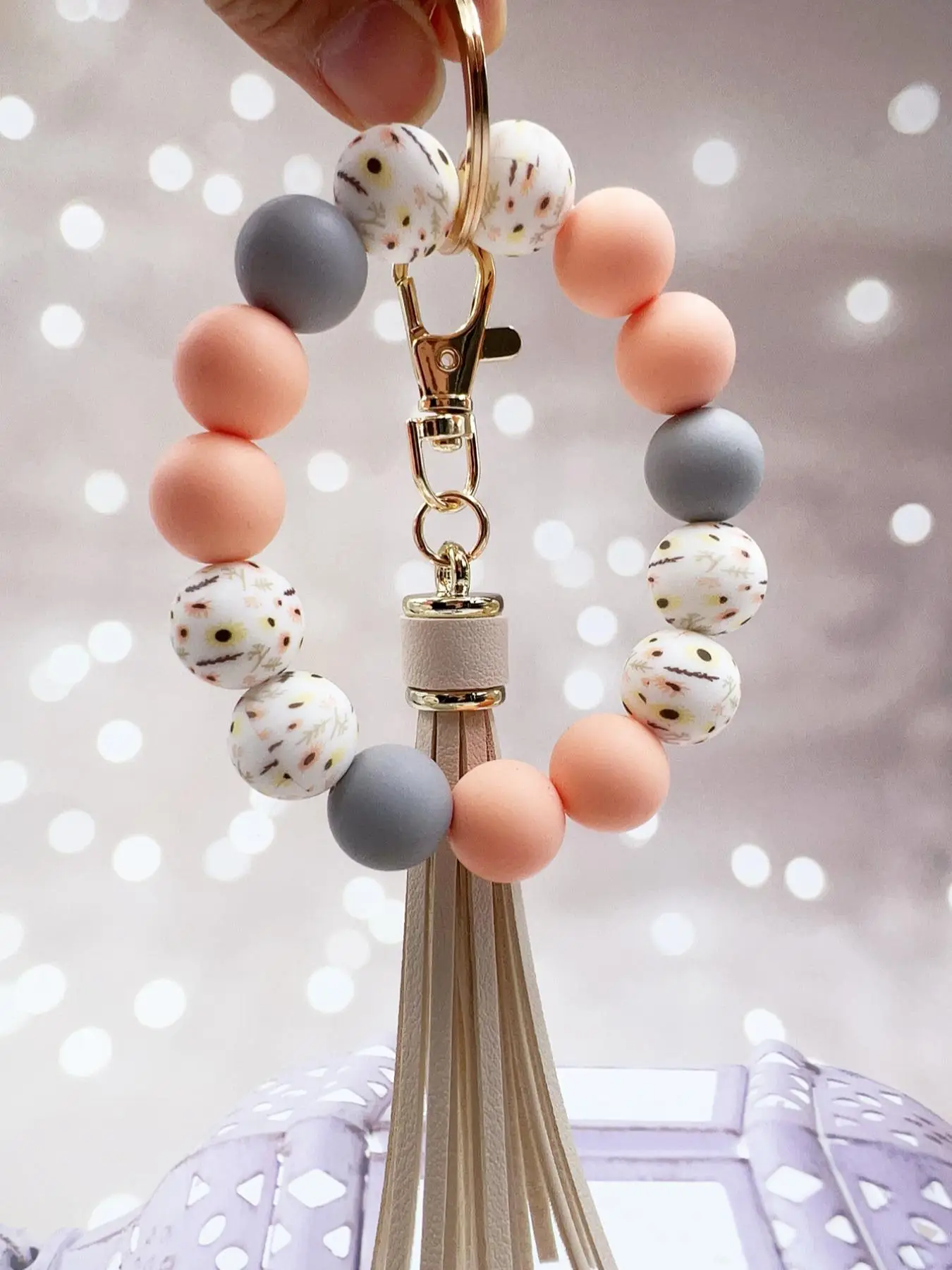 Women's Cute Colorblock Beaded Tassel Design Keychain, Trendy Exquisite Beaded Keychain, Charm, Chic Accessories for Daily & Party Decoration