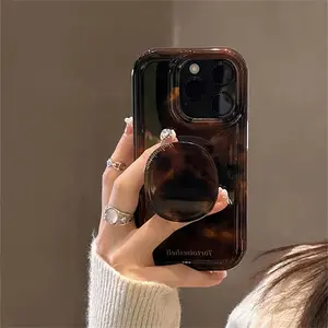 Luxury Amber Tortoiseshell Holder Case For iphone 16 Pro 15 14 11 12 13 Pro Max INS Korea Girl Soft Cover 2024 New Stylish Shell