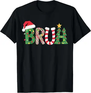 100% Cotton Fashion Garment Christmas Shirts for Kids Boys Bruh Funny Christmas Women T-Shirt