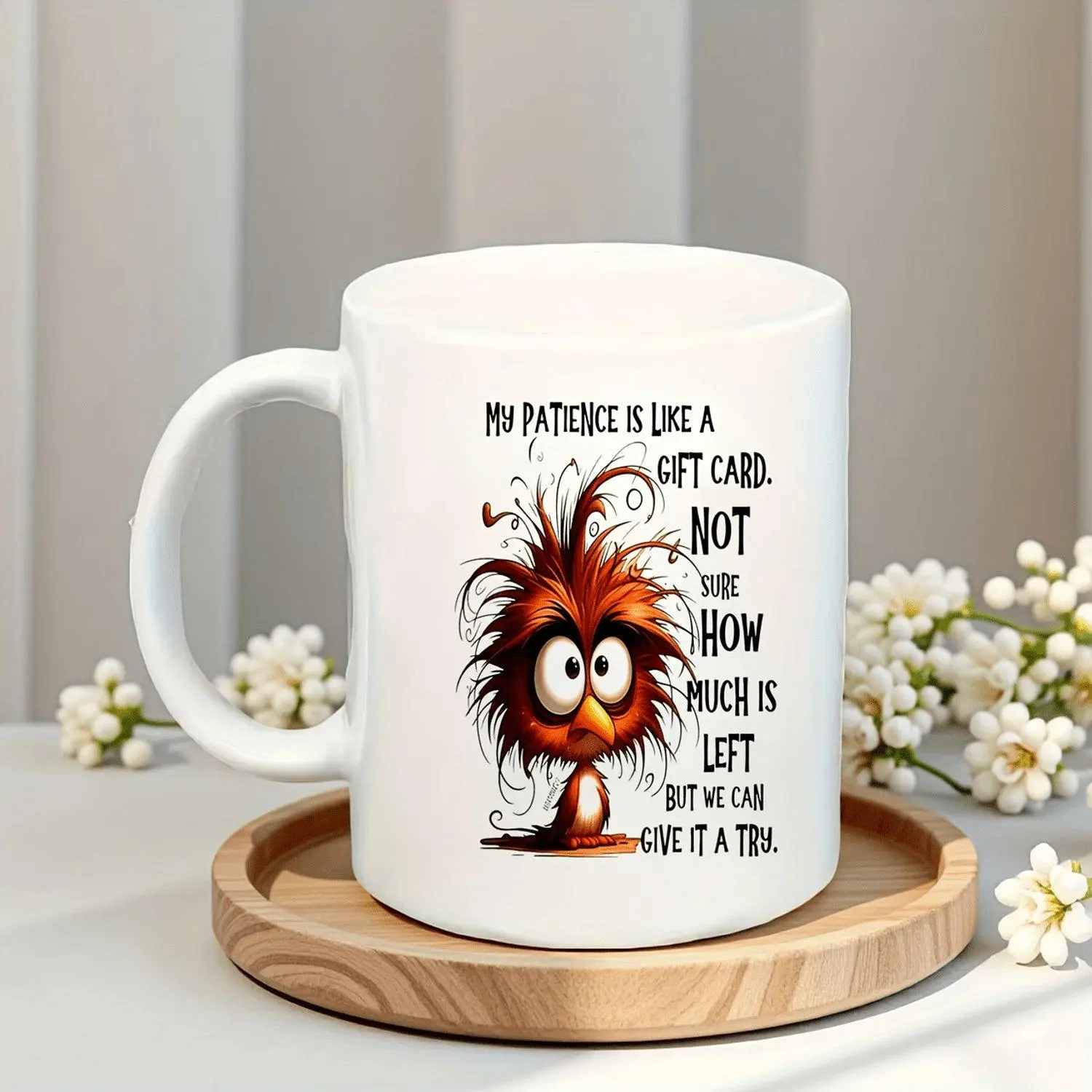 Funny My Patience Is Like a Card Mug with Cartoon Chicken Design- Ceramic, Reusable, Hand Washable- Friends, Halloween, Easter, Hanukkah, Thanksgiving, Coffee Bar Accessories, Morning Mug, Cup And Mug, Oz Mug, Coffee Mug, Cup, Unusual Mug, Coffee Mu